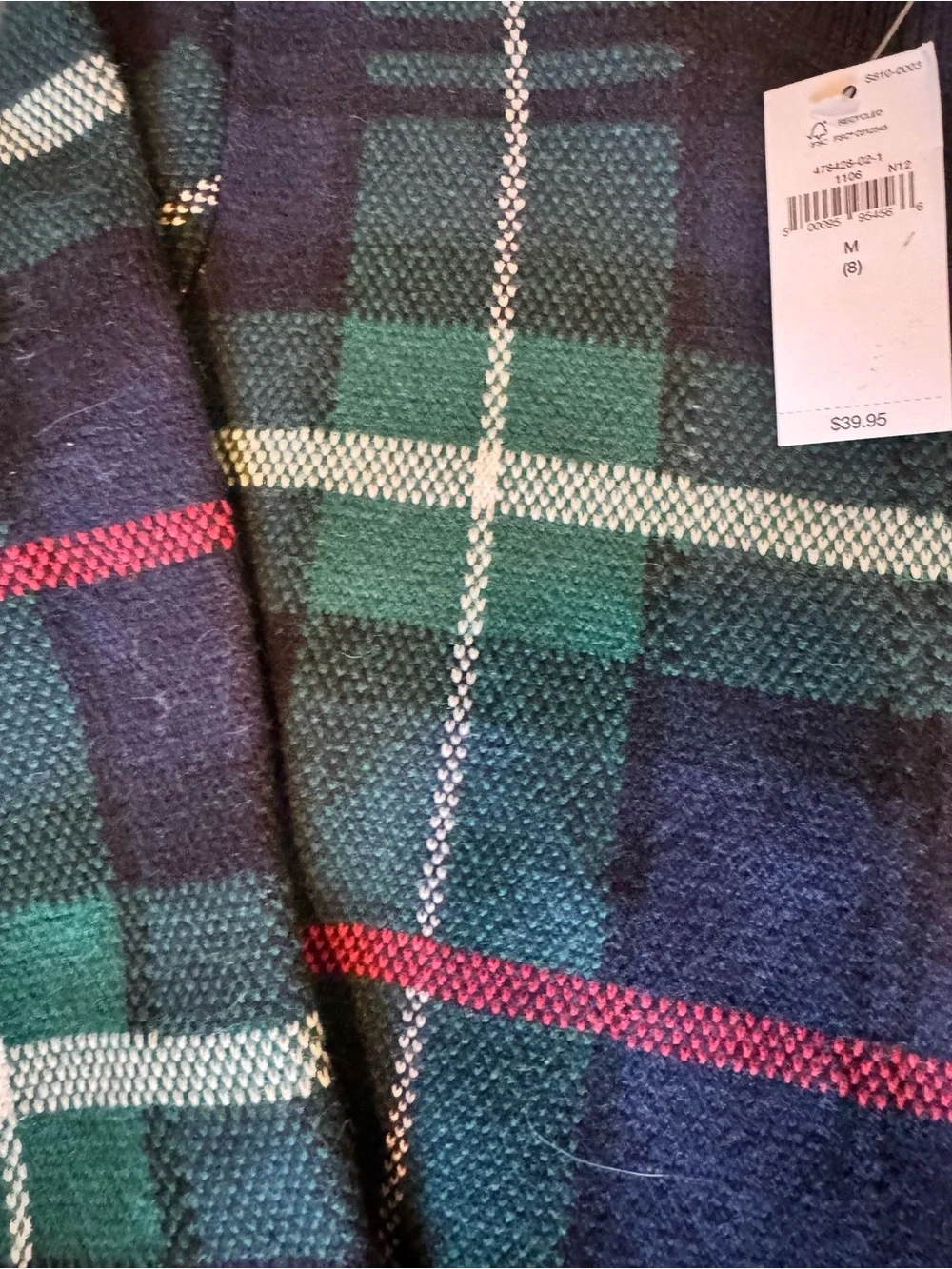 GAP Boys  Navy, Green & Red Plaid Crewneck Sweater